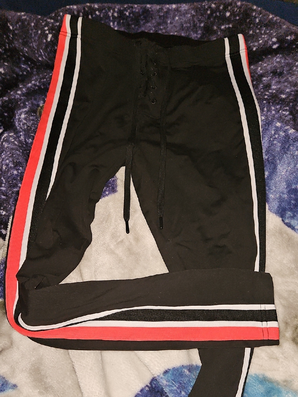 PINK Victoria's Secret Black Joggers with Red and White Side Stripes